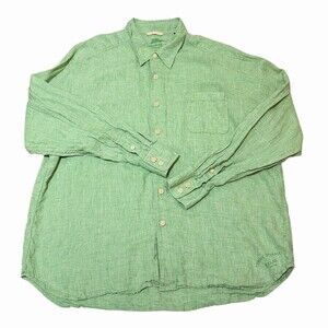 Tommy Bahama Relax Green 100% Linen Button Up Shirt Men 2XL Long Sleeve Resort